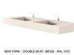 Plan double vasque bassin Design 60 cm, sur mesure, L. 160 à 200 cm x P. 40 à 60 cm, résine minérale ACRYSTONE® SOLID-SURFACE Finition lisse, Livraison Offerte et Rapide.